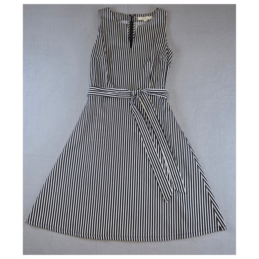 Black White Striped Cotton Fit and Flare Dress Pinup Size 2 Minimalist Timeless